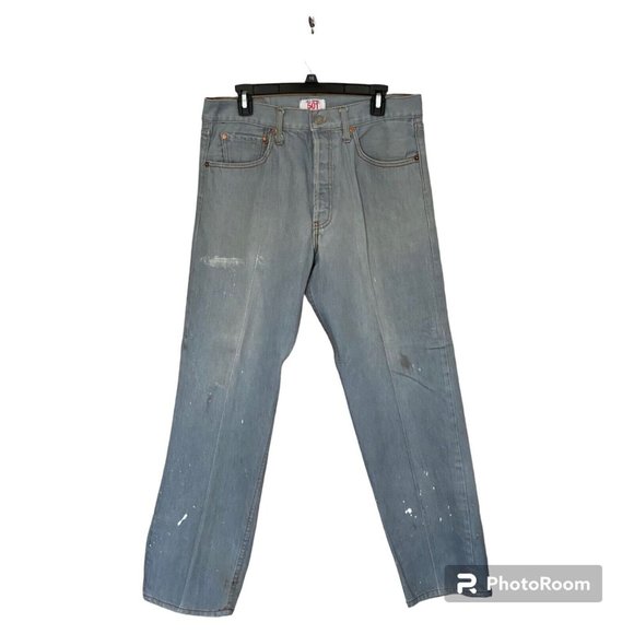 Levi's 501 Button Fly Jeans Men's 36x30 Gray Bleach Splatter Red Tab USA Made - Picture 1 of 11